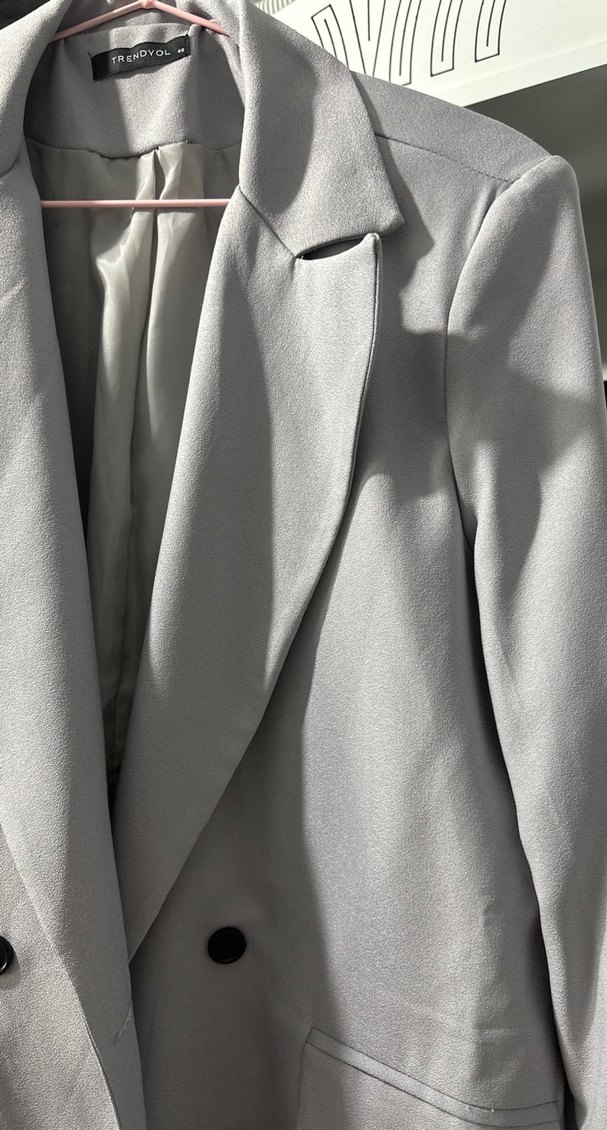 Gri Düğmeli Kadın Blazer Ceket - Görsel 3