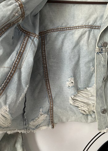 38 Beden mavi Renk Düğmeli Bej Kadın Denim Ceket