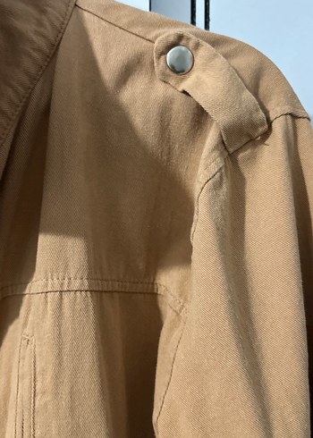 Bej Düğmeli Hamile Keten Midi Ceket - Görsel 4