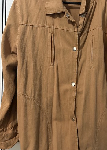 Bej Düğmeli Hamile Keten Midi Ceket - Görsel 2