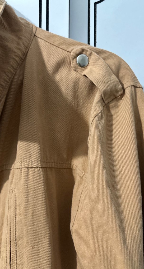 Bej Düğmeli Hamile Keten Midi Ceket - Görsel 4