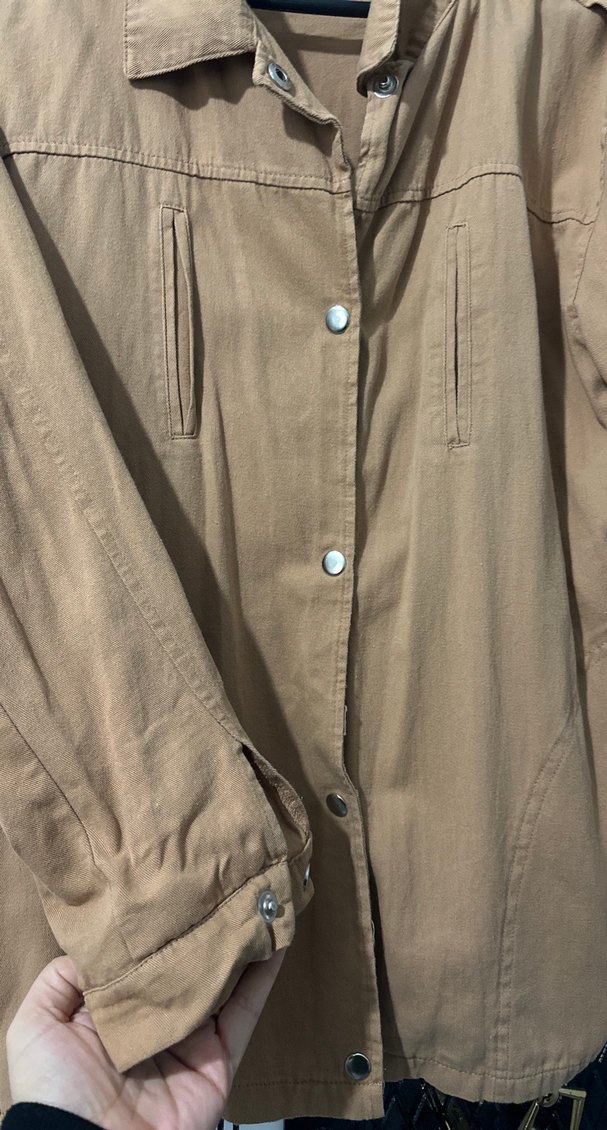 Bej Düğmeli Hamile Keten Midi Ceket - Görsel 3