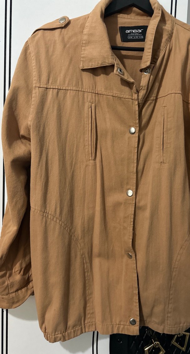 Bej Düğmeli Hamile Keten Midi Ceket - Görsel 2