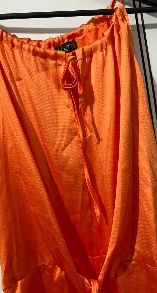 Turuncu Uzun Askılı Salaş Elbise - Görsel 3