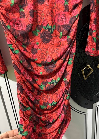 Kırmızı Desenli Uzun Bohem Elbise - Görsel 4