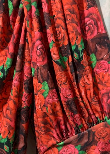 Kırmızı Desenli Uzun Bohem Elbise - Görsel 3