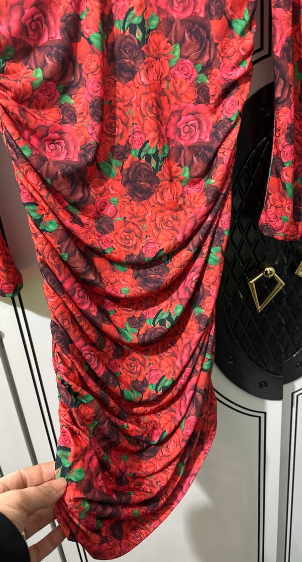 Kırmızı Desenli Uzun Bohem Elbise - Görsel 4