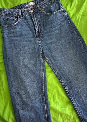 Düğmeli Mavi Salaş Kadın Denim Pantolon - Görsel 3