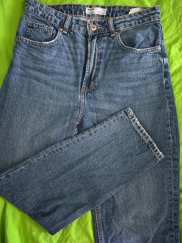 Düğmeli Mavi Salaş Kadın Denim Pantolon - Görsel 4