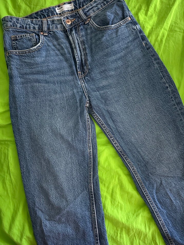 Düğmeli Mavi Salaş Kadın Denim Pantolon - Görsel 3