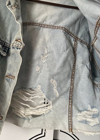 Düğmeli Gri Kadın Denim Ceket - Görsel 4