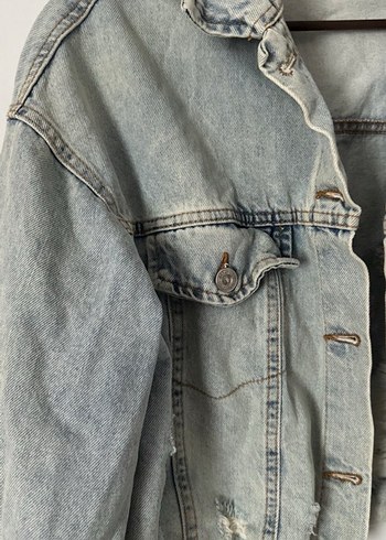 Düğmeli Gri Kadın Denim Ceket - Görsel 2