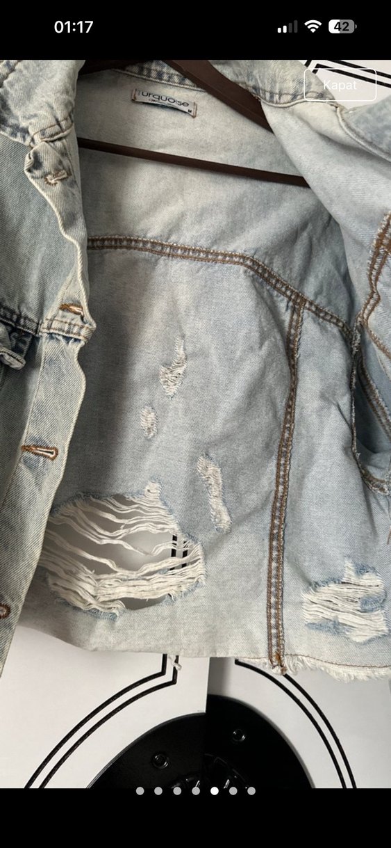 Düğmeli Gri Kadın Denim Ceket - Görsel 4