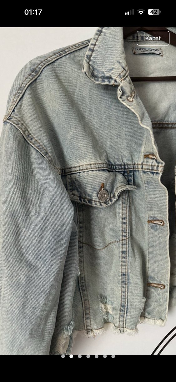 Düğmeli Gri Kadın Denim Ceket - Görsel 2