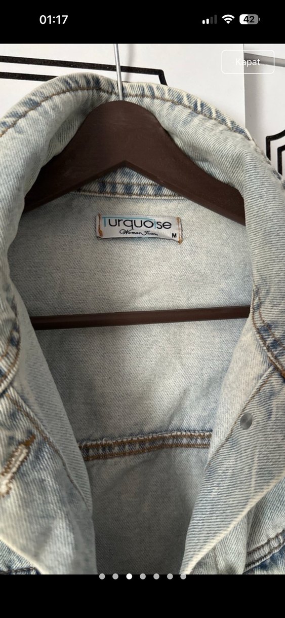 Düğmeli Gri Kadın Denim Ceket - Görsel 3