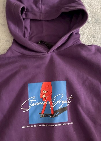 Mor Kapüşonlu Uzun Kollu Sweatshirt - Görsel 2