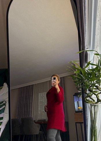 Bordo Triko Kumaşlı Hamile Kabanı - Görsel 2