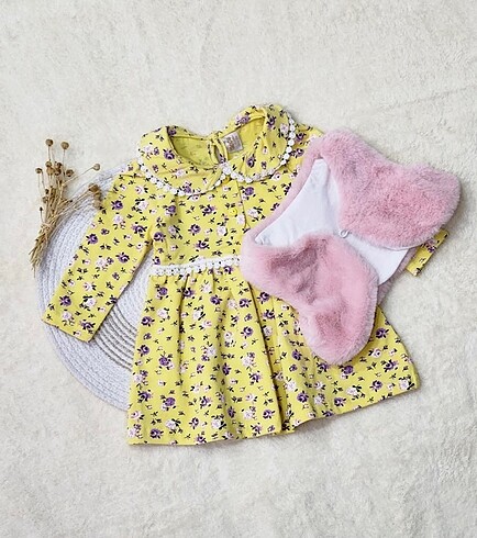 PELUŞ YELEKLİ ÇITIR ÇİÇEK ELBİSE