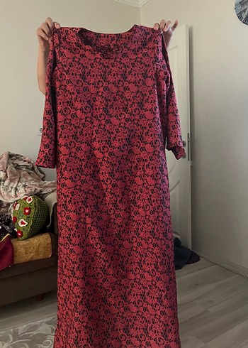 Bordo Bağlama Desenli Uzun Bohem Kadın Elbise