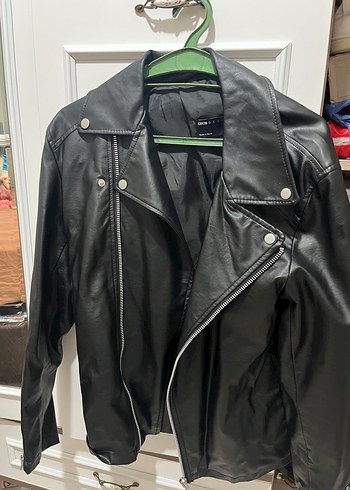 Siyah Deri Biker Ceket