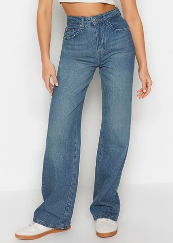 Kadın Mavi wide leg Jean