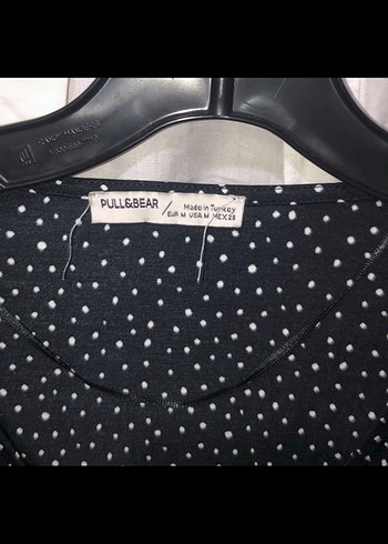 Pull and Bear Uzun Kollu Siyah Puantiyeli Kadın Elbise