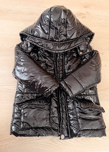 Siyah Çocuk Kürklü Kapüşonlu Mont - Görsel 2