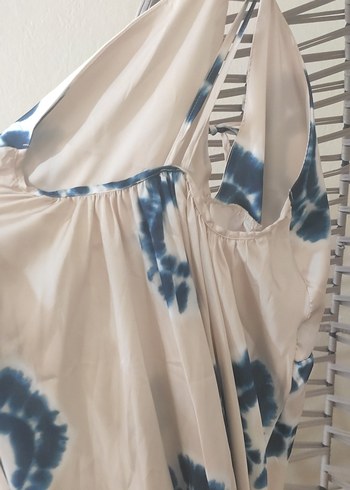 m Beden Mavi Batik Desenli Uzun Salaş Elbise