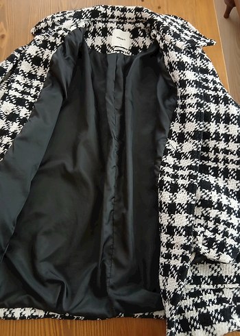 Düğmeli Gri Kareli Midi Kadın Kaban - Görsel 3