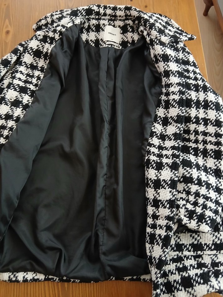 Düğmeli Gri Kareli Midi Kadın Kaban - Görsel 3