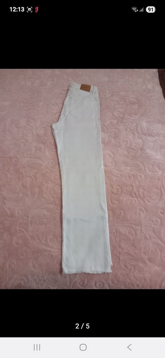 Beyaz Midi Kadın Kot Pantolon - Görsel 2