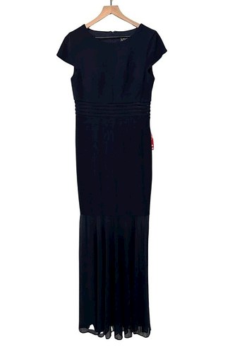 bel detaylı Lacivert Uzun Abiye Elbise - Görsel 2