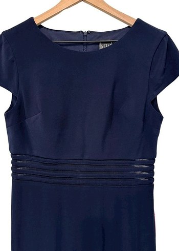 bel detaylı Lacivert Uzun Abiye Elbise - Görsel 3