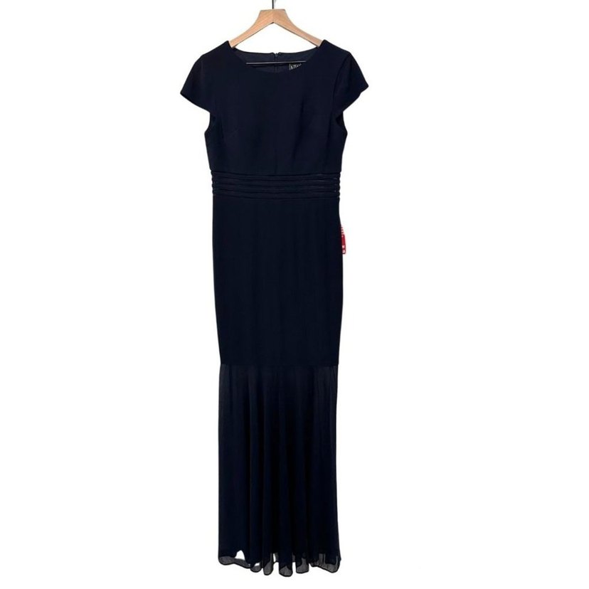 bel detaylı Lacivert Uzun Abiye Elbise - Görsel 2