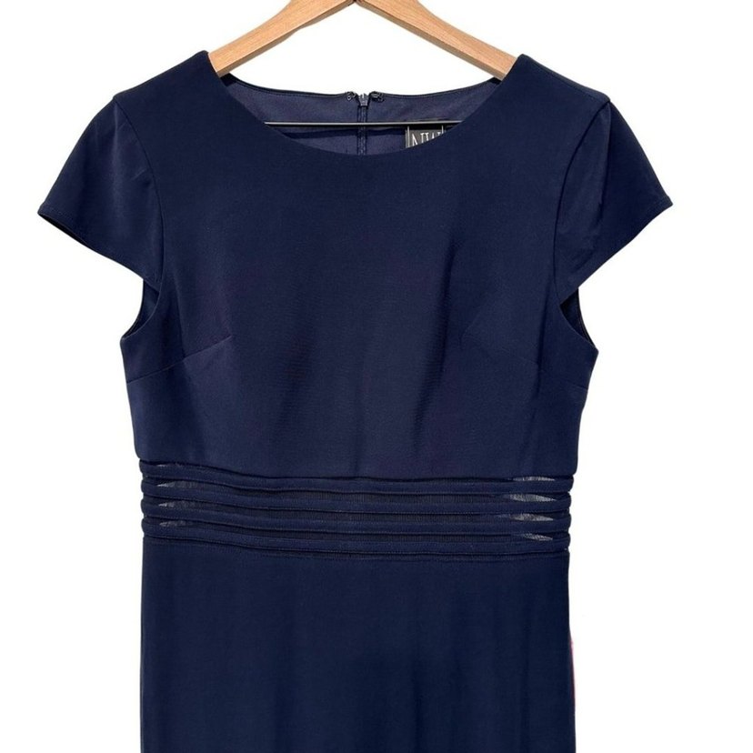 bel detaylı Lacivert Uzun Abiye Elbise - Görsel 3