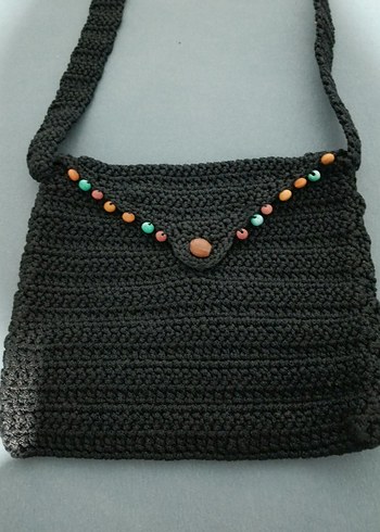 Renkli Boncuk Detaylı Minimalist Örgü Çanta - Görsel 2