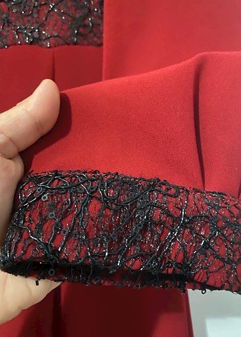 Abiye Bordo Nakışlı Uzun Kollu Kadın abiye