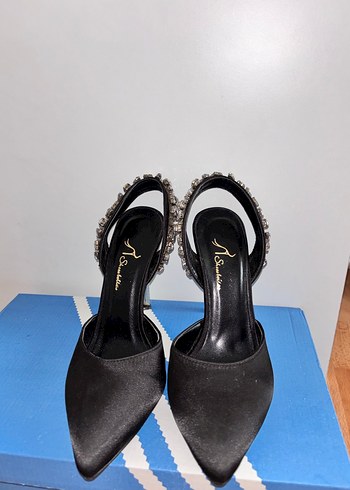 Siyah Stiletto Taşlı Kadın Ayakkabı - Görsel 3