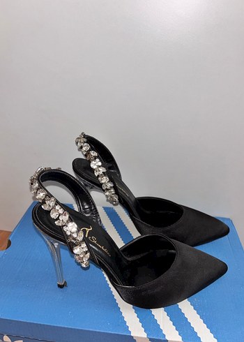 Siyah Stiletto Taşlı Kadın Ayakkabı - Görsel 2