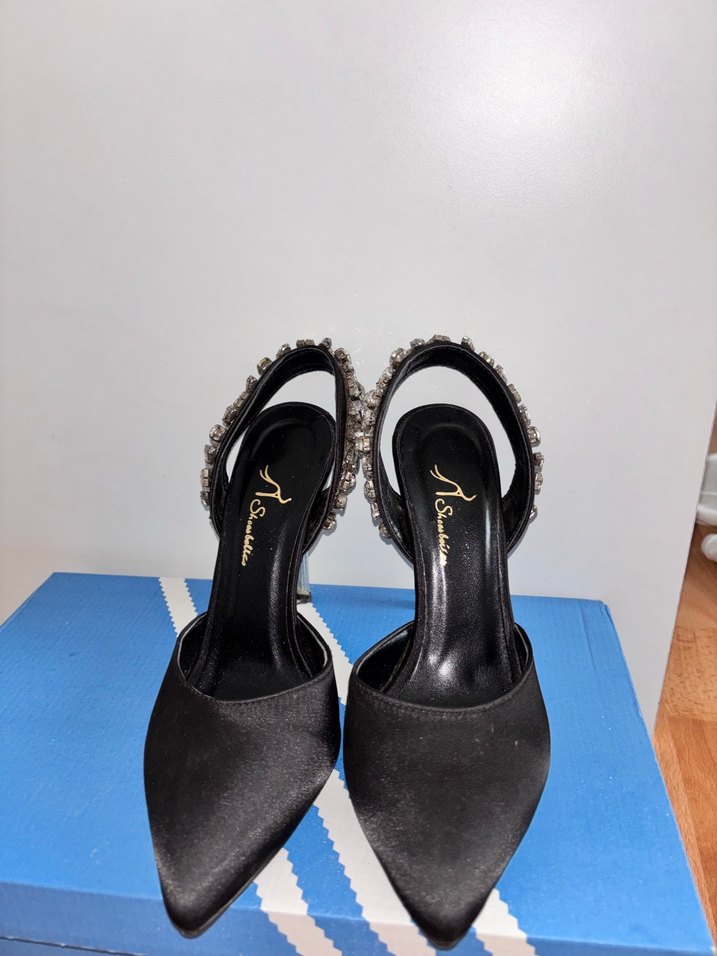 Siyah Stiletto Taşlı Kadın Ayakkabı - Görsel 3