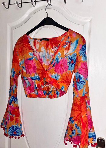 Renkli Bağlama Desenli Bohem Bluz ve Mini Etek - Görsel 4