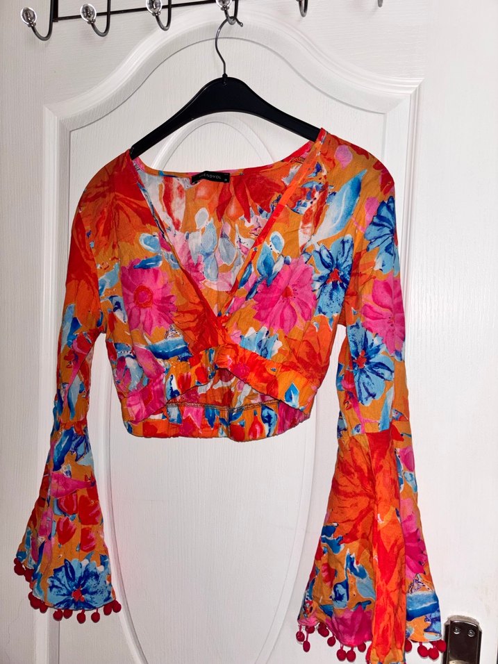 Renkli Bağlama Desenli Bohem Bluz ve Mini Etek - Görsel 4