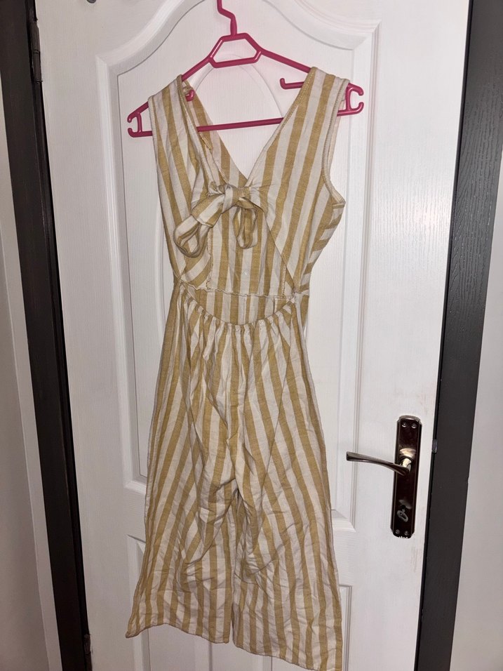 Bej Çizgili Keten Bohem Tulum - Görsel 2