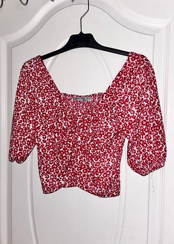 Kısa Kollu V Yaka Kırmızı Mini Bluz - Görsel 3