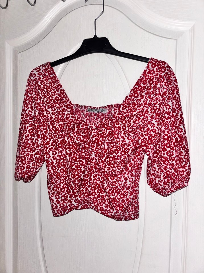 Kısa Kollu V Yaka Kırmızı Mini Bluz - Görsel 3