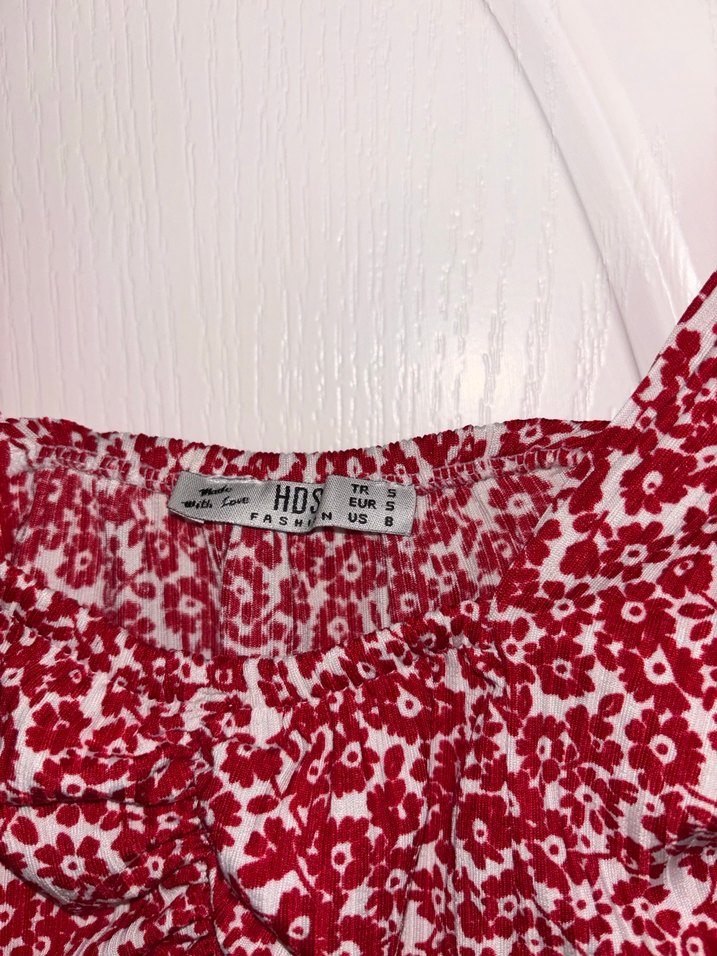 Kısa Kollu V Yaka Kırmızı Mini Bluz - Görsel 2