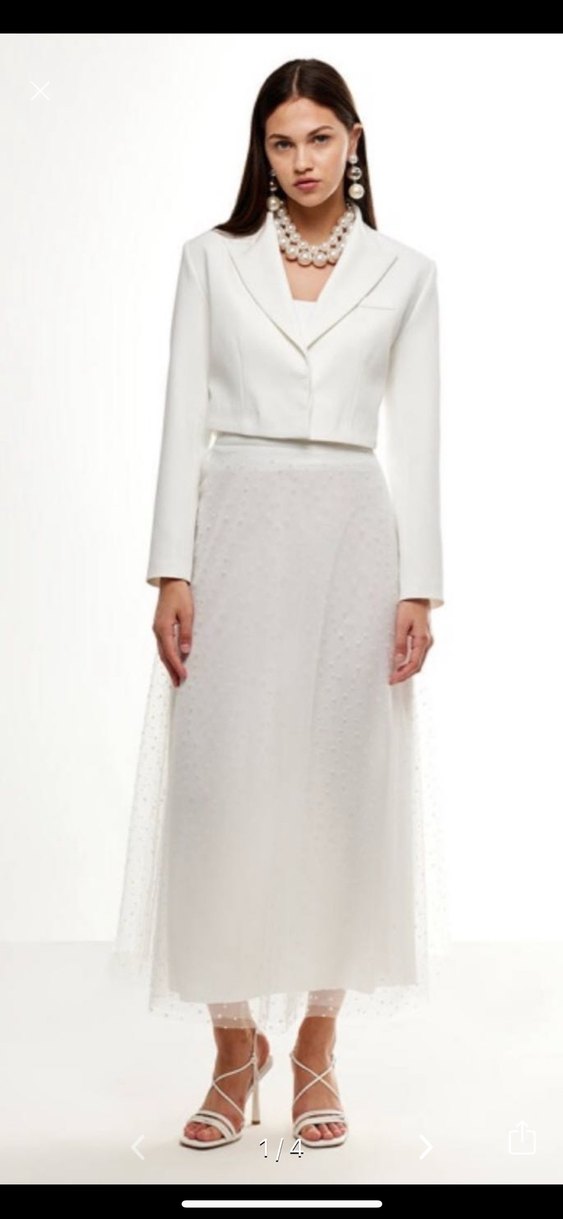 Uzun Beyaz Puantiye Etek - Görsel 2