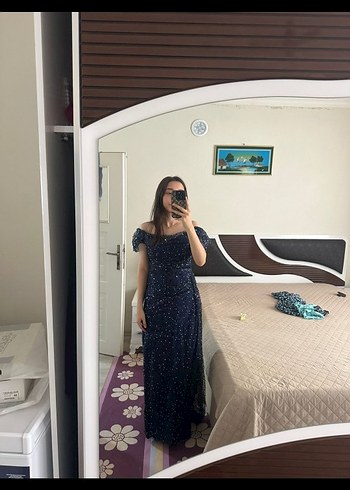 Kadın Lacivert Uzun Abiye Elbise - Görsel 2