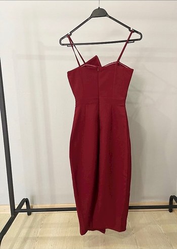 Kırmızı Midi Askılı Elbise - Görsel 4