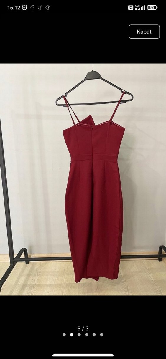 Kırmızı Midi Askılı Elbise - Görsel 4